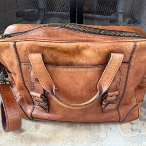 Fossil Brown Leather Messenger Laptop Briefcase Glen Check Lining